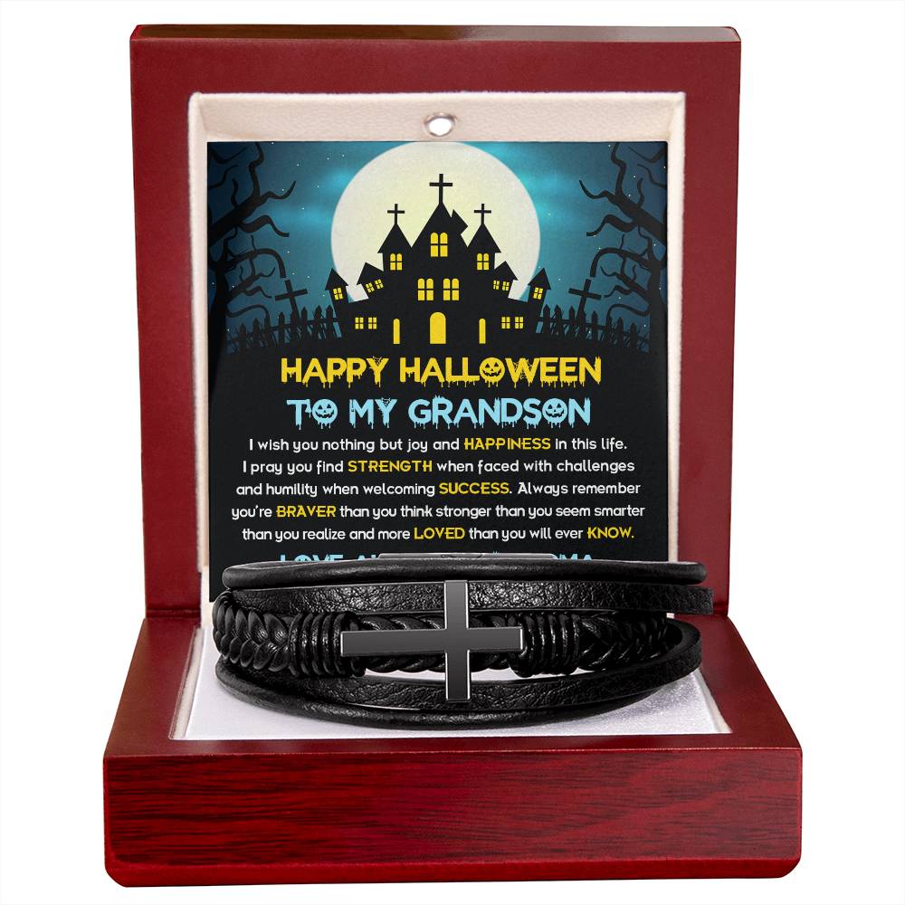 To My Grandson - Best Halloween Gift - Men's Cross Bracelet