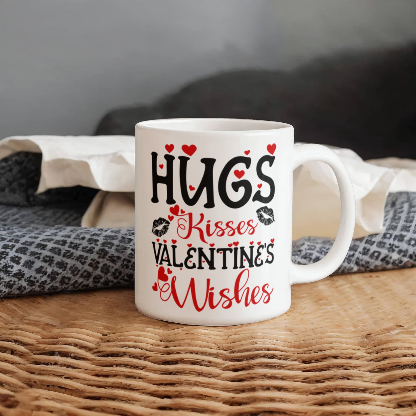 Hugs, Kisses Valentine's Wishes - Valentine's Day Best Gift For - White Ceramic Mug