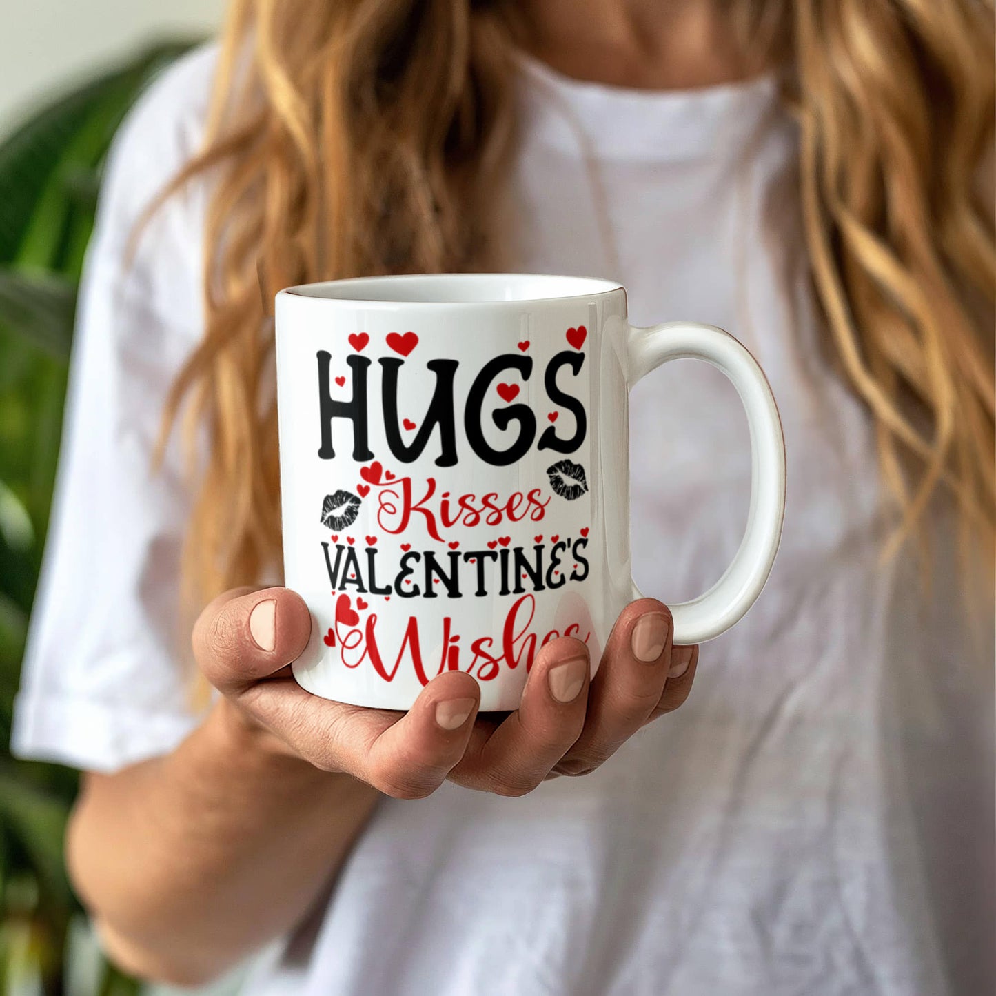 Hugs, Kisses Valentine's Wishes - Valentine's Day Best Gift For - White Ceramic Mug