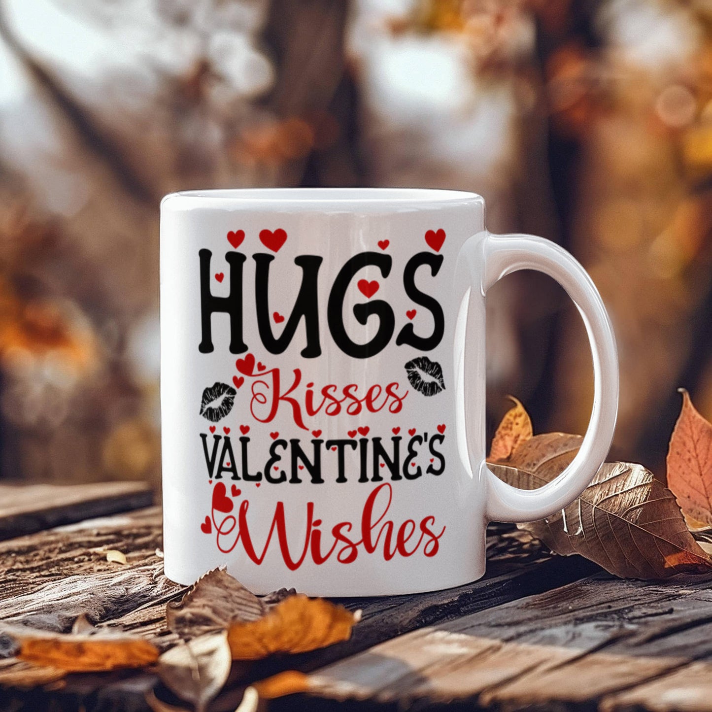 Hugs, Kisses Valentine's Wishes - Valentine's Day Best Gift For - White Ceramic Mug