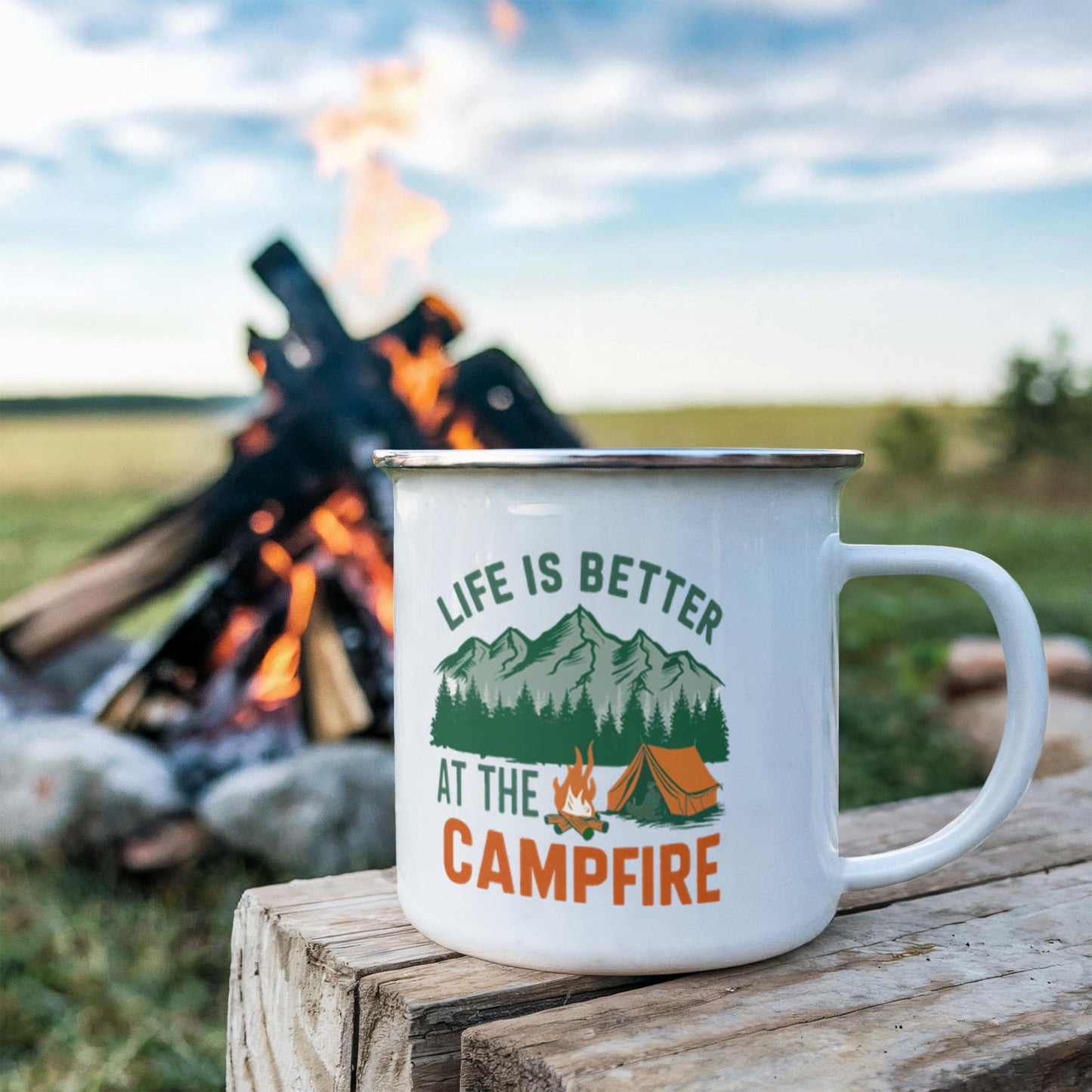 Life is better at the campfire- 12oz Enamel Camping Mug