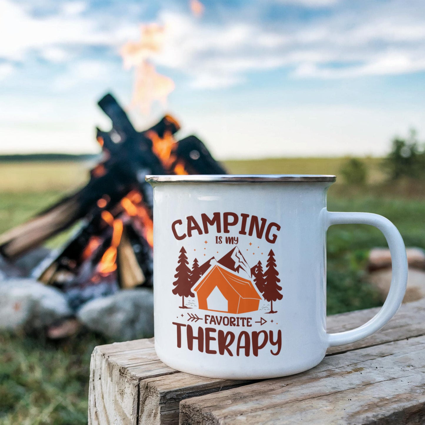 Camping is my favorite therapy - 12oz Enamel Camping Mug