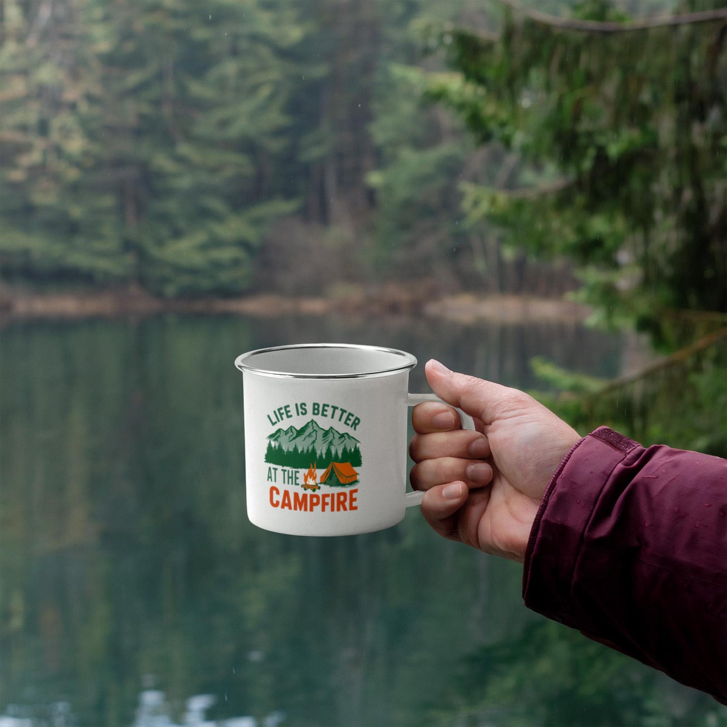 Life is better at the campfire- 12oz Enamel Camping Mug
