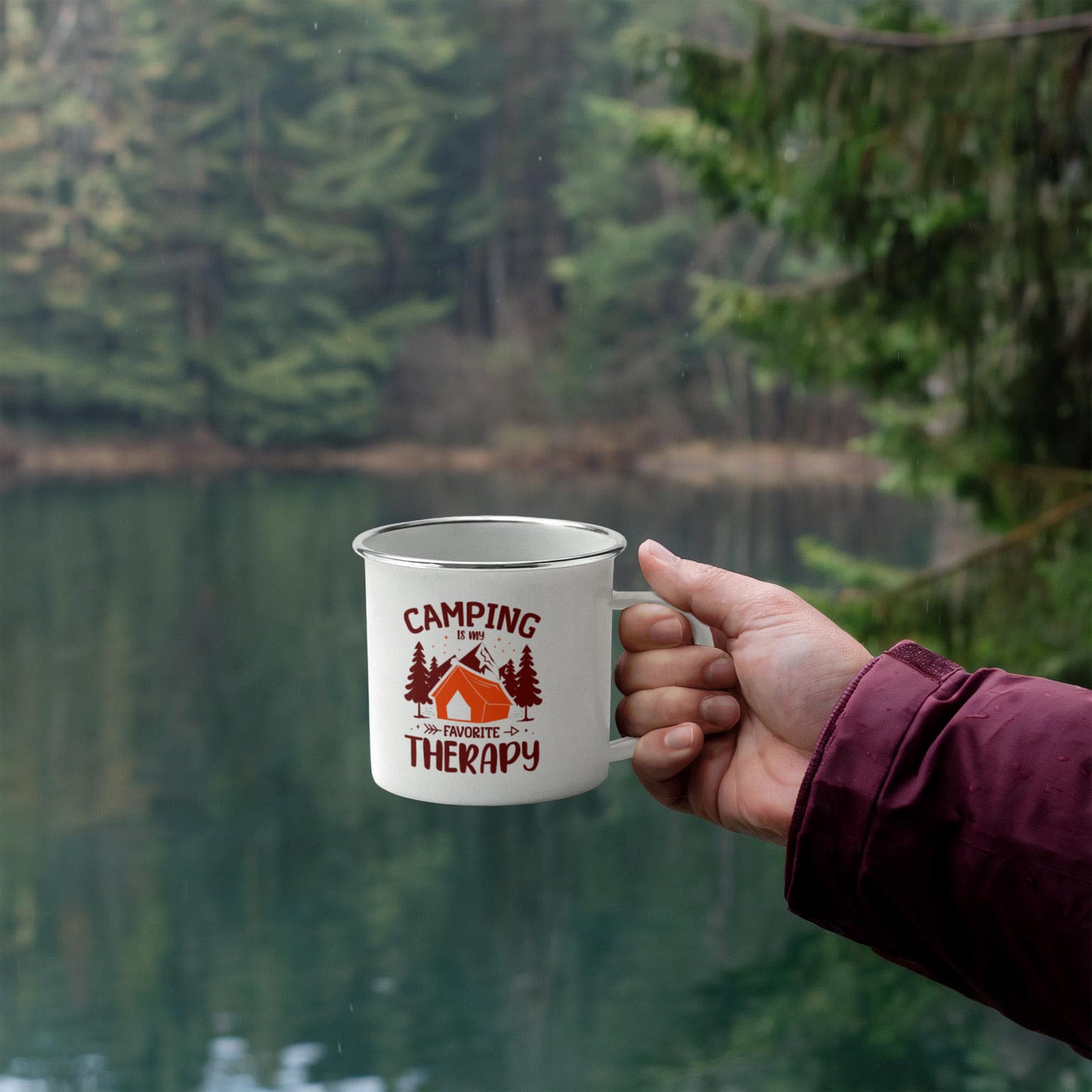 Camping is my favorite therapy - 12oz Enamel Camping Mug