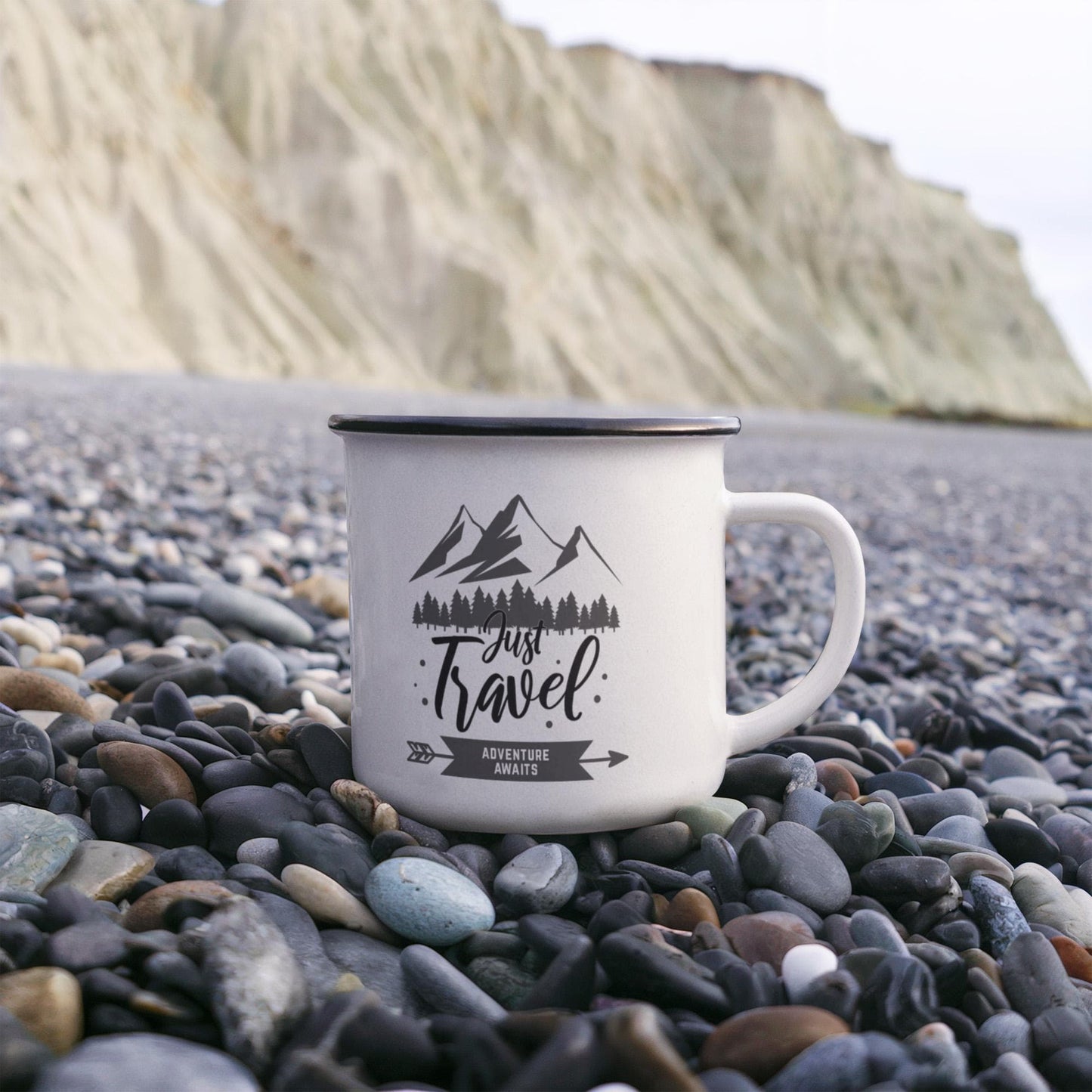 Just Travel Adventure Awaits - 12oz Enamel Camping Mug
