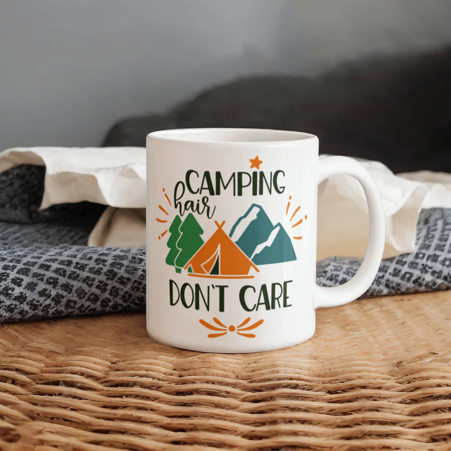 Camping hair don't care - White Ceramic Mug Multiple Variants