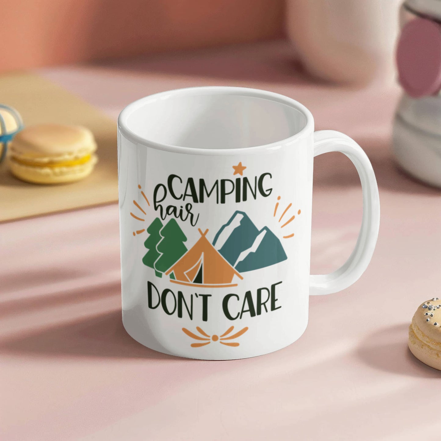 Camping hair don't care - White Ceramic Mug Multiple Variants