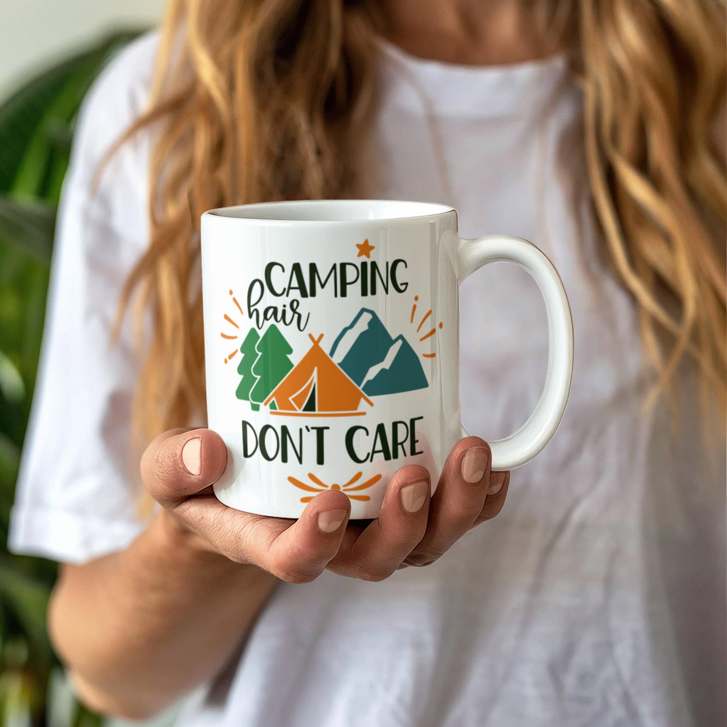 Camping hair don't care - White Ceramic Mug Multiple Variants
