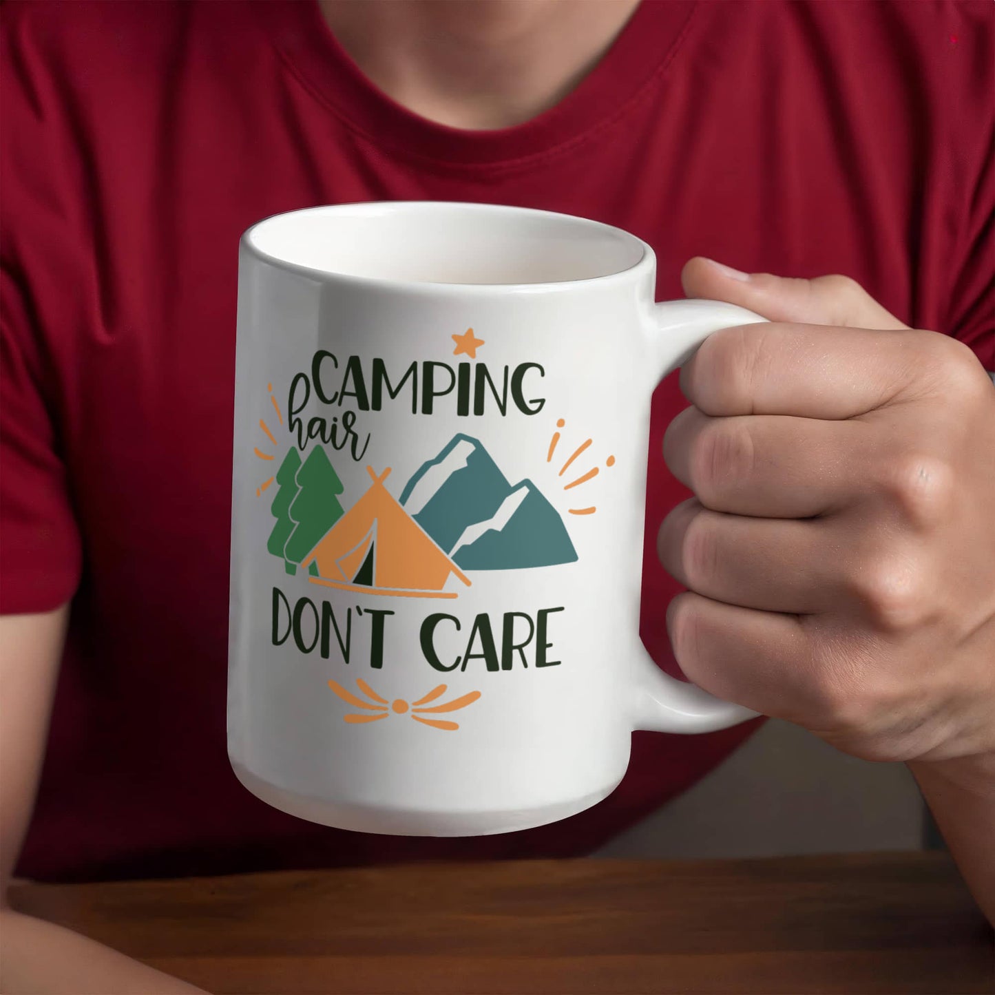 Camping hair don't care - White Ceramic Mug Multiple Variants