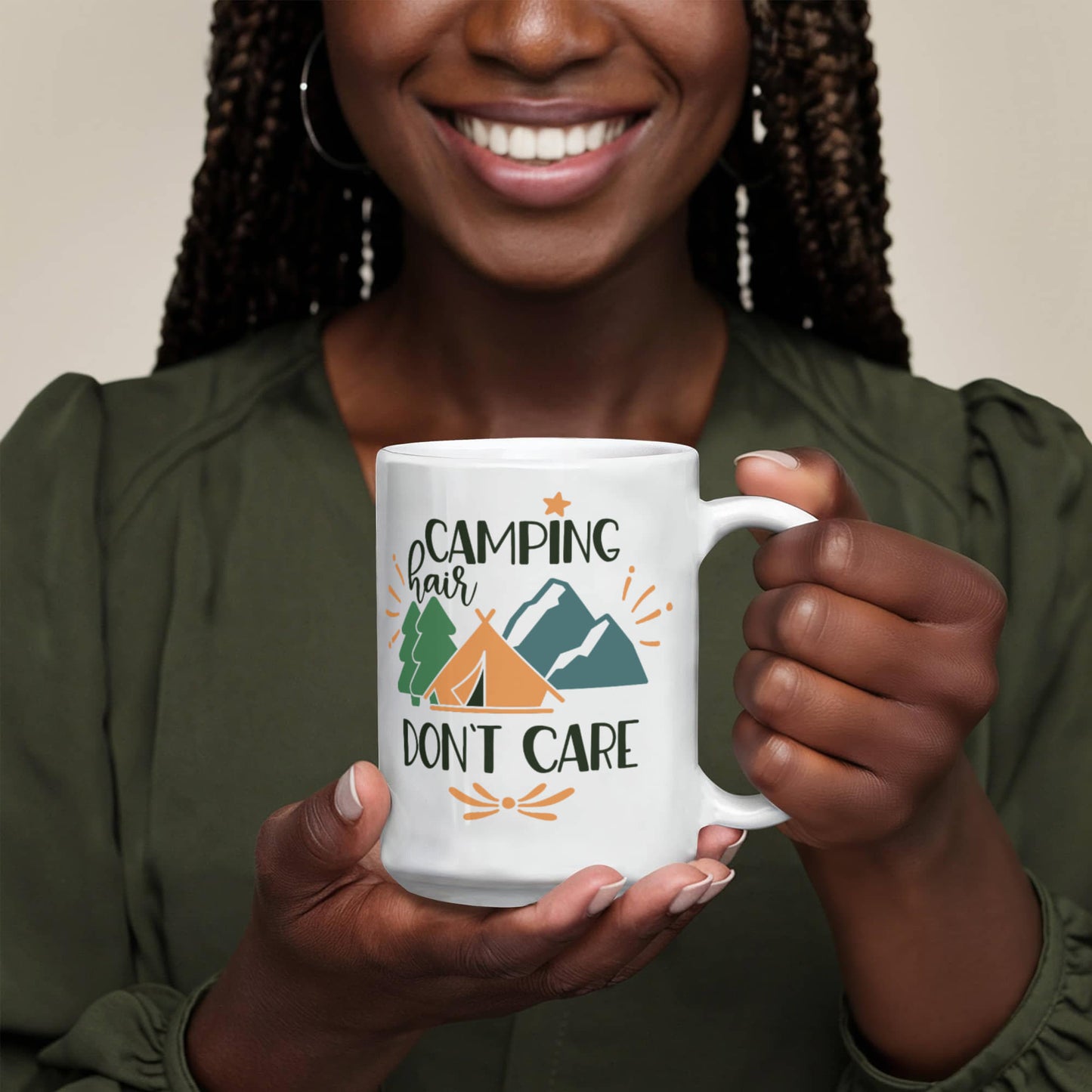 Camping hair don't care - White Ceramic Mug Multiple Variants