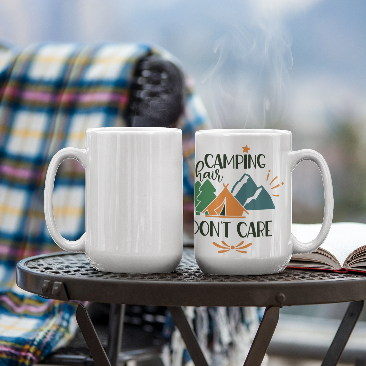 Camping hair don't care - White Ceramic Mug Multiple Variants