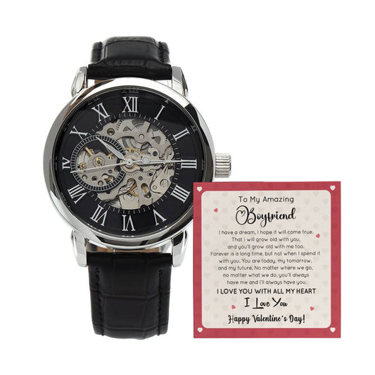 To My Boyfriend - Valentines gift - Men's Openwork Watch and Message Card