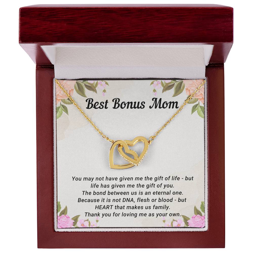 TO MY BONUS MOM - MOTHER'S DAY BEST GIFT - INTERLOCKING HEARTS NECKLACE