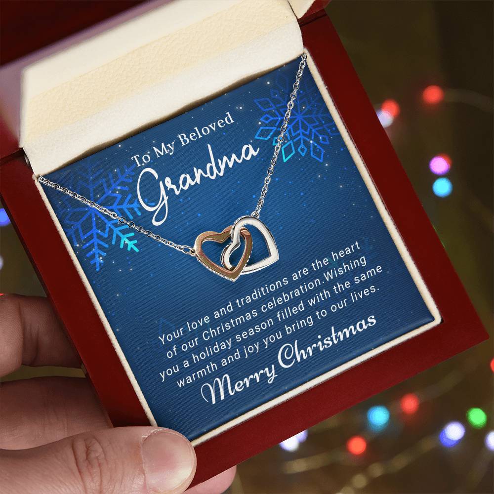 Grandma - Warmth & Joy - Christmas Gift - Interlocking Hearts Necklace