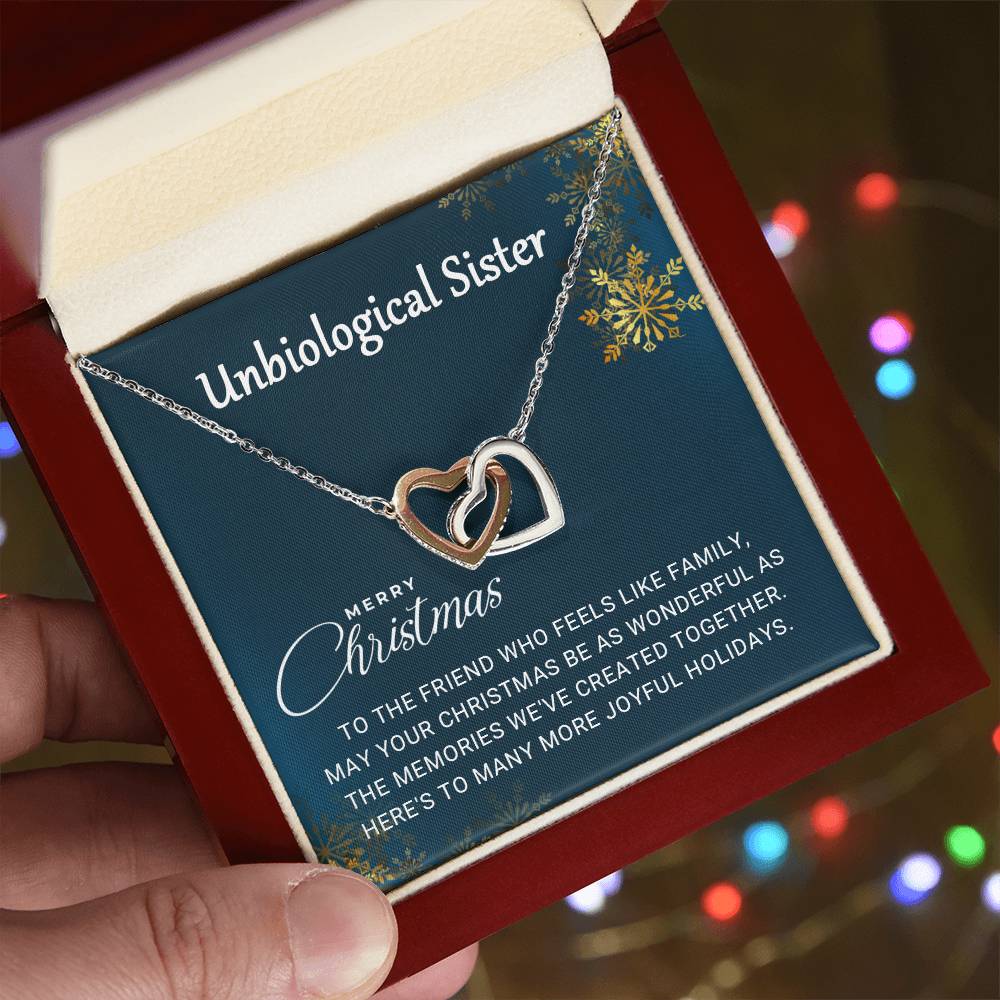 Unbiological Sister - Christmas Gift- Interlocking Hearts Necklace