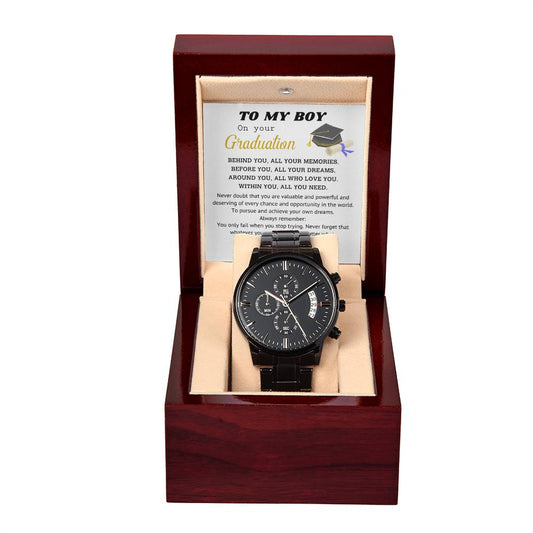 Perfect Graduation Gift - Congratulations - Black Chronograph Watch