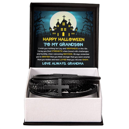 To My Grandson - Best Halloween Gift - Men's Cross Bracelet