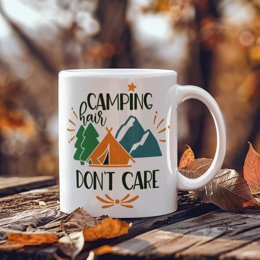 Camping hair don't care  - White Ceramic Mug Multiple Variants